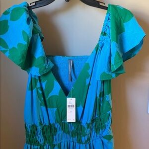 NWTS ANTHROPOLOGIE Size large. 
Blue and Green Floral Dress